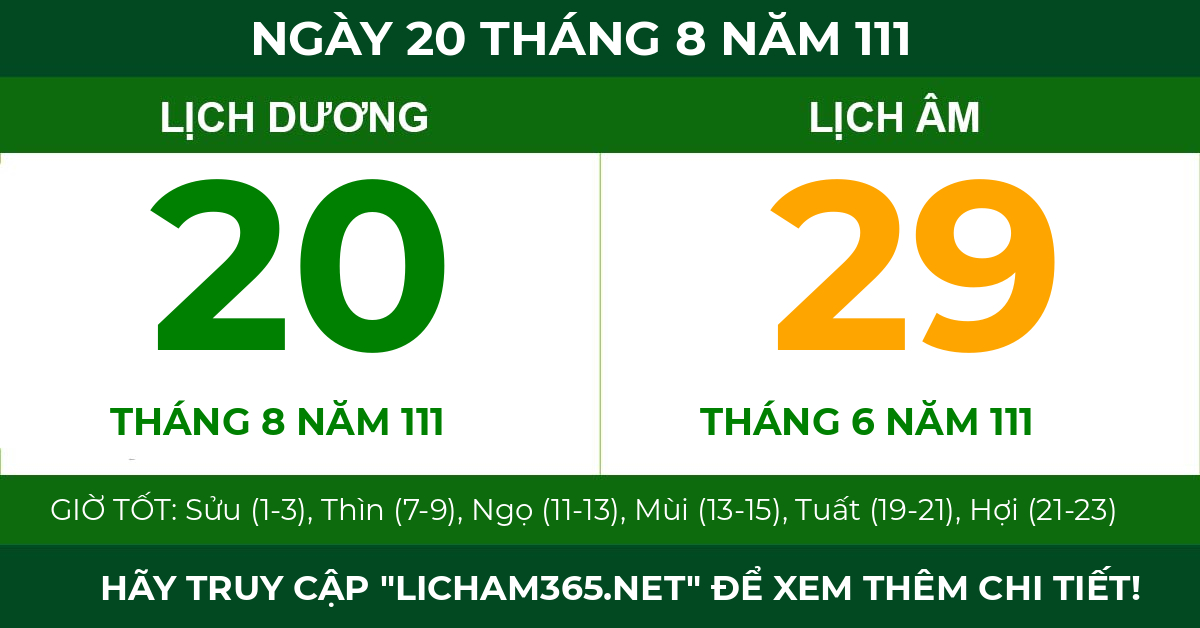 lịch âm ngày 20 tháng 8 năm 111