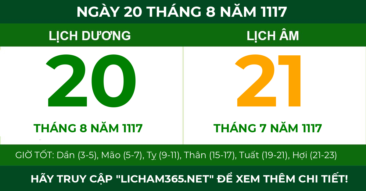 lịch âm ngày 20 tháng 8 năm 1117