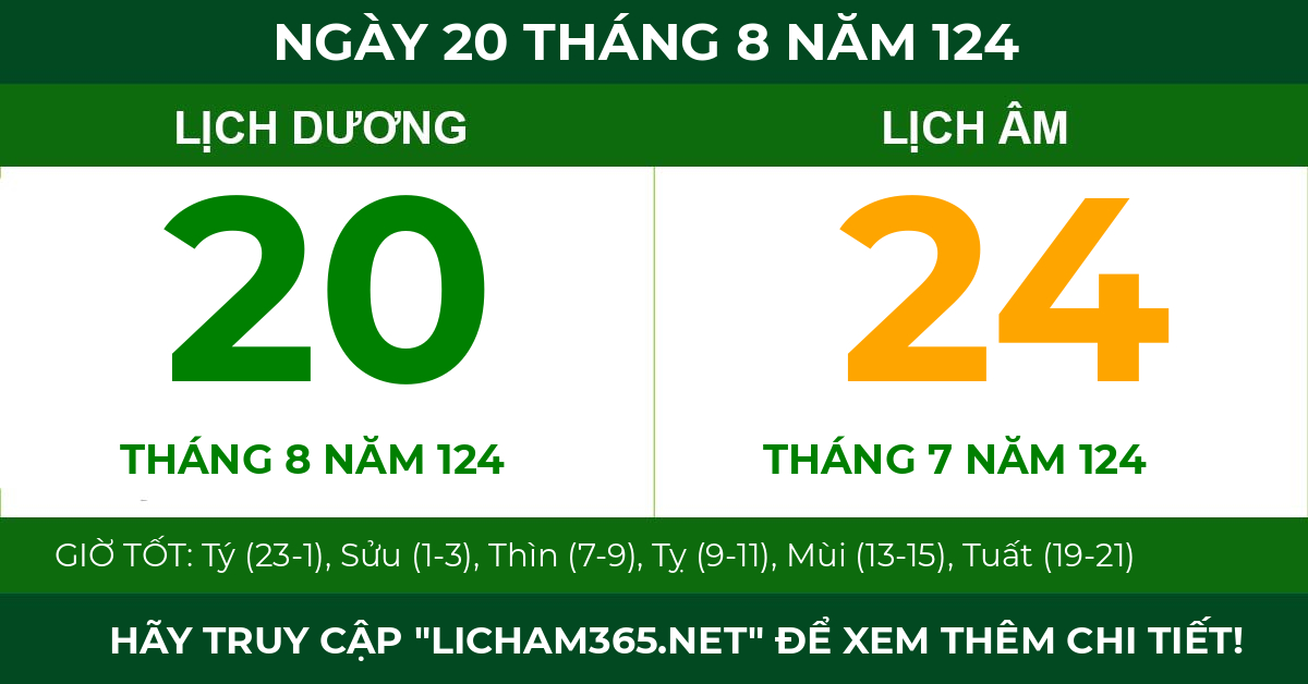 lịch âm ngày 20 tháng 8 năm 124