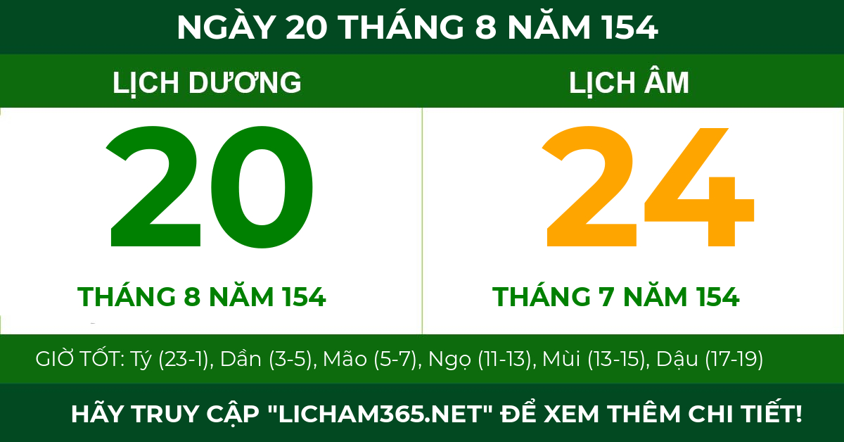 lịch âm ngày 20 tháng 8 năm 154