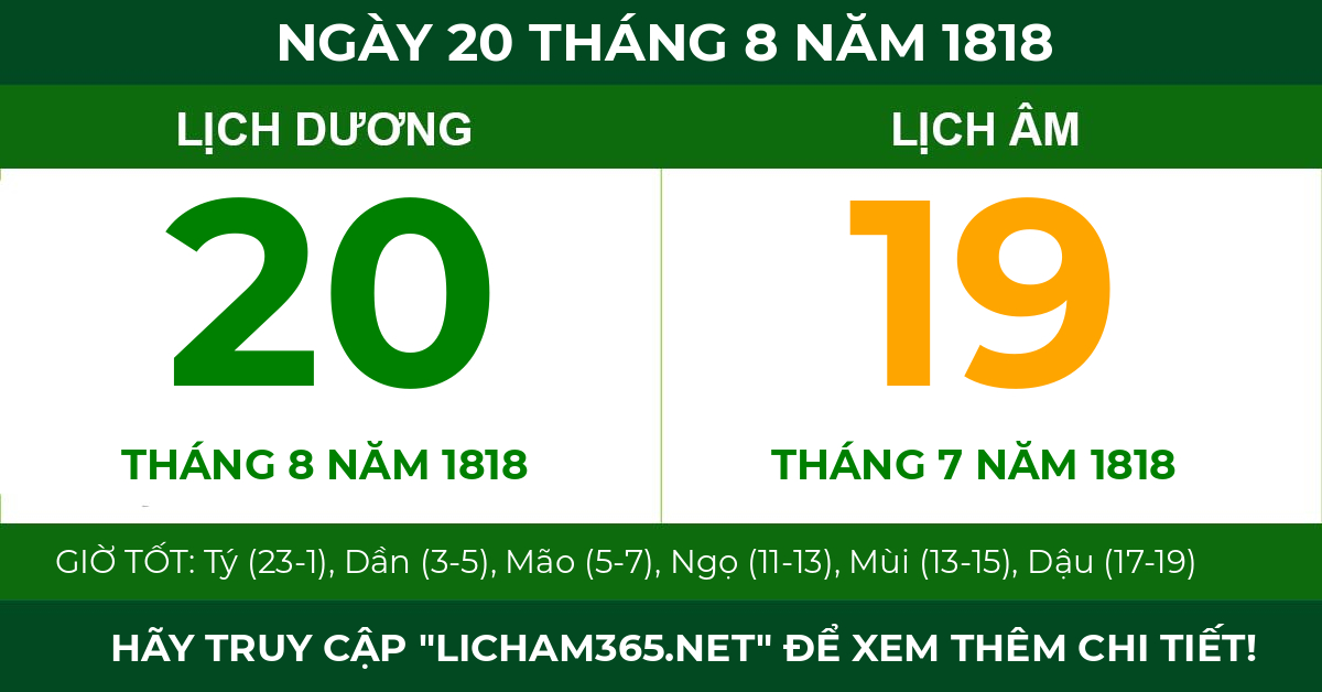 lịch âm ngày 20 tháng 8 năm 1818