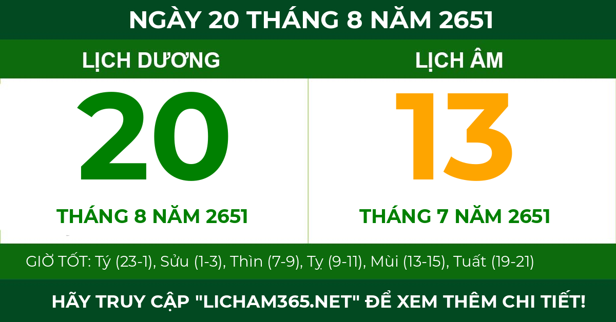 lịch âm ngày 20 tháng 8 năm 2651