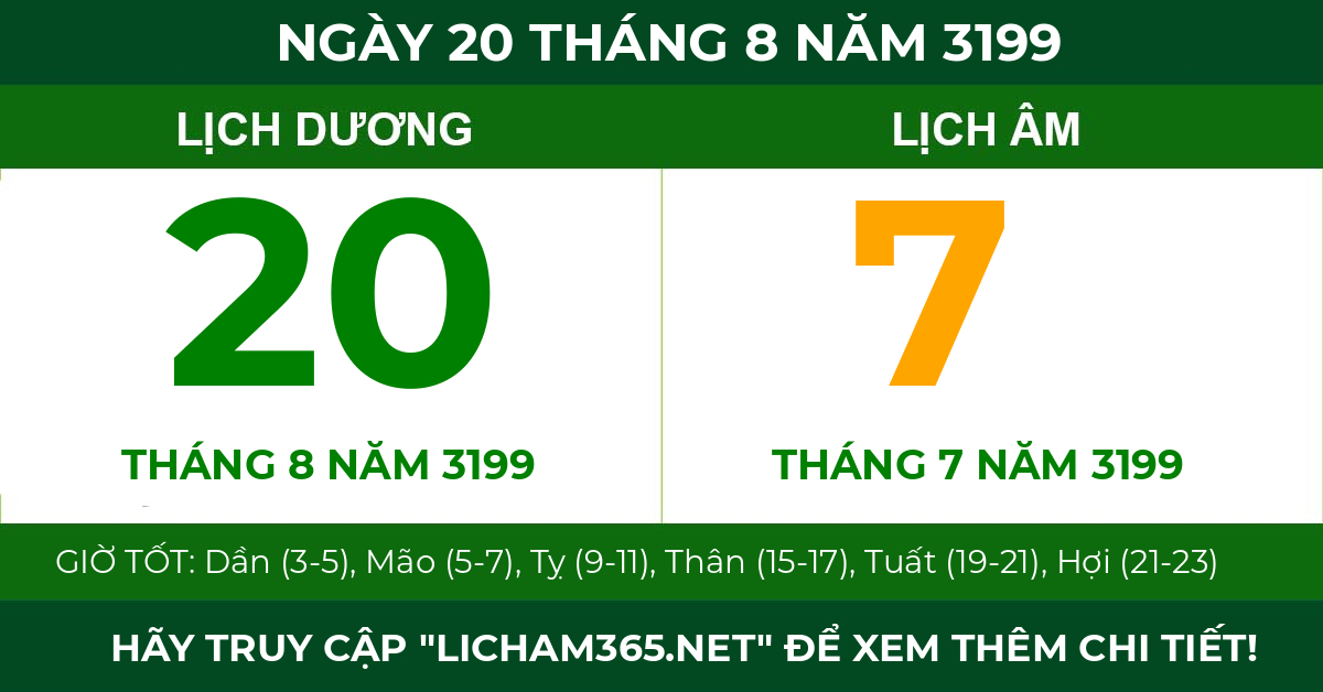lịch âm ngày 20 tháng 8 năm 3199