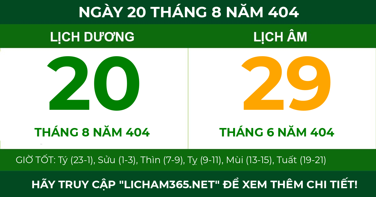 lịch âm ngày 20 tháng 8 năm 404