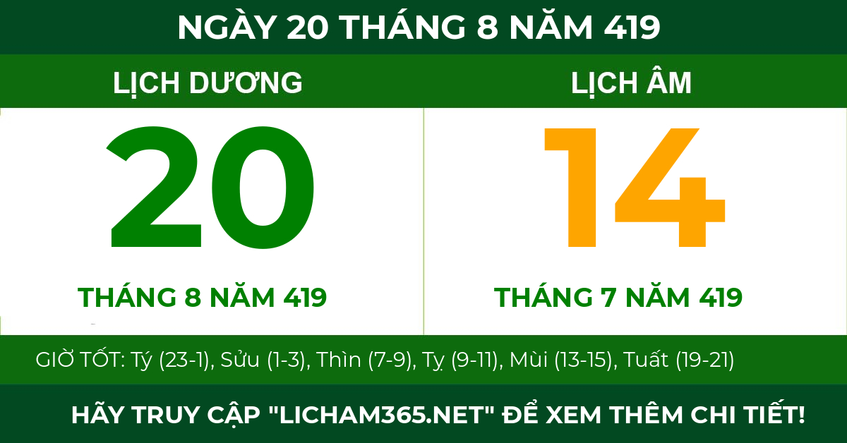 lịch âm ngày 20 tháng 8 năm 419