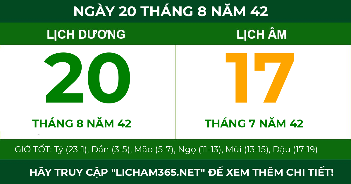 lịch âm ngày 20 tháng 8 năm 42