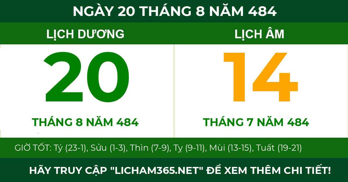 lịch âm ngày 20 tháng 8 năm 484