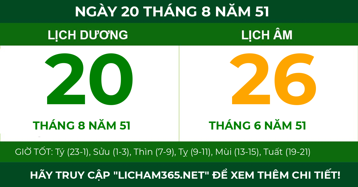 lịch âm ngày 20 tháng 8 năm 51