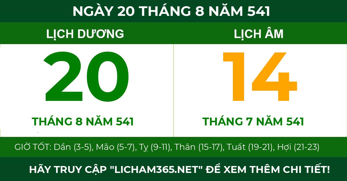 lịch âm ngày 20 tháng 8 năm 541