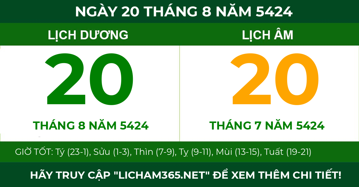 lịch âm ngày 20 tháng 8 năm 5424