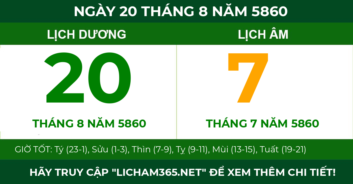 lịch âm ngày 20 tháng 8 năm 5860