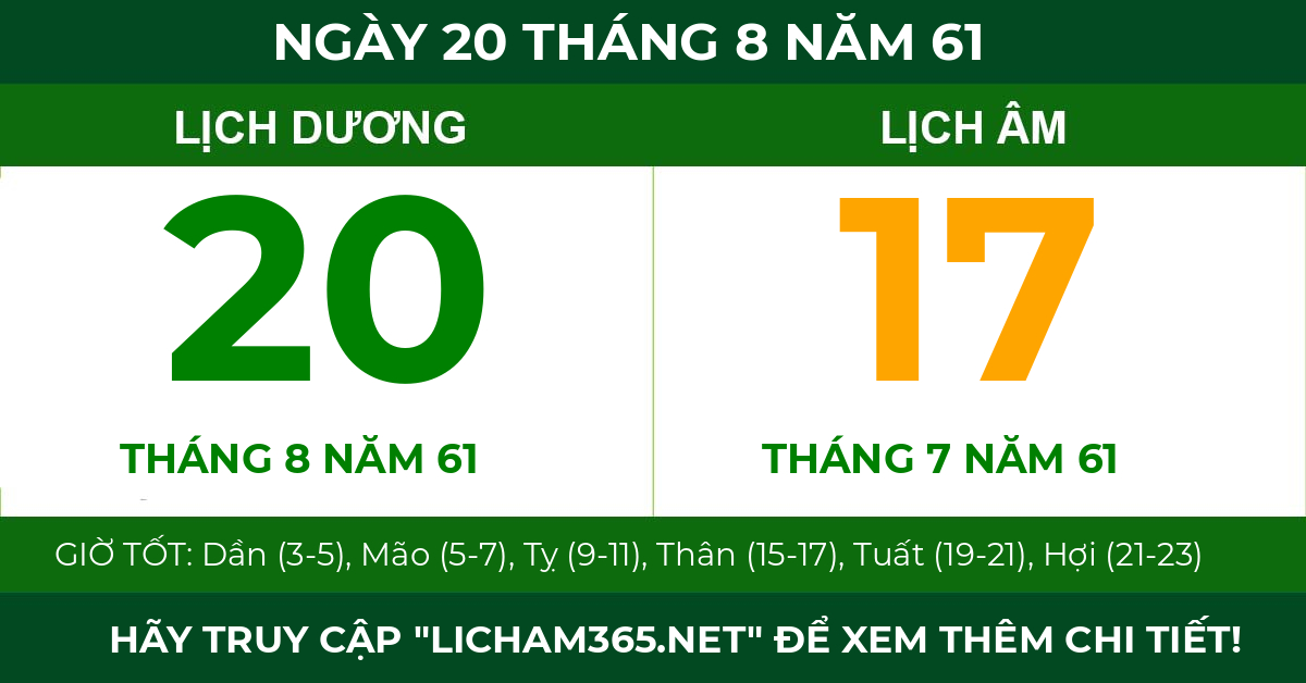 lịch âm ngày 20 tháng 8 năm 61