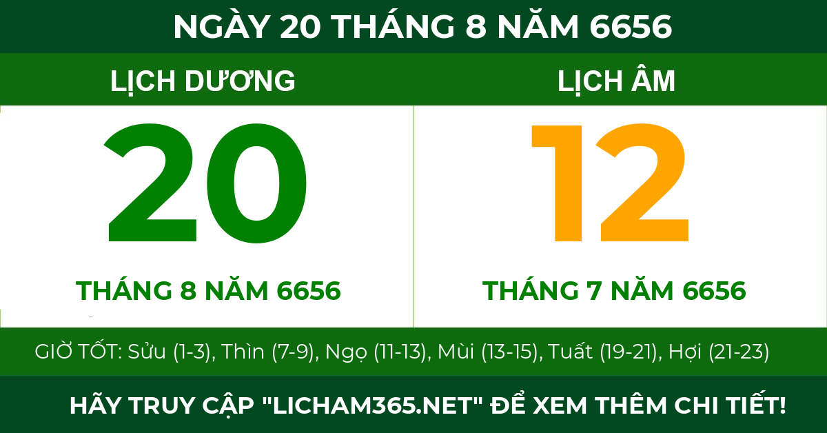 lịch âm ngày 20 tháng 8 năm 6656