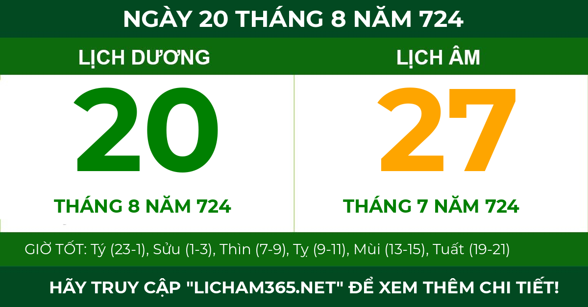 lịch âm ngày 20 tháng 8 năm 724