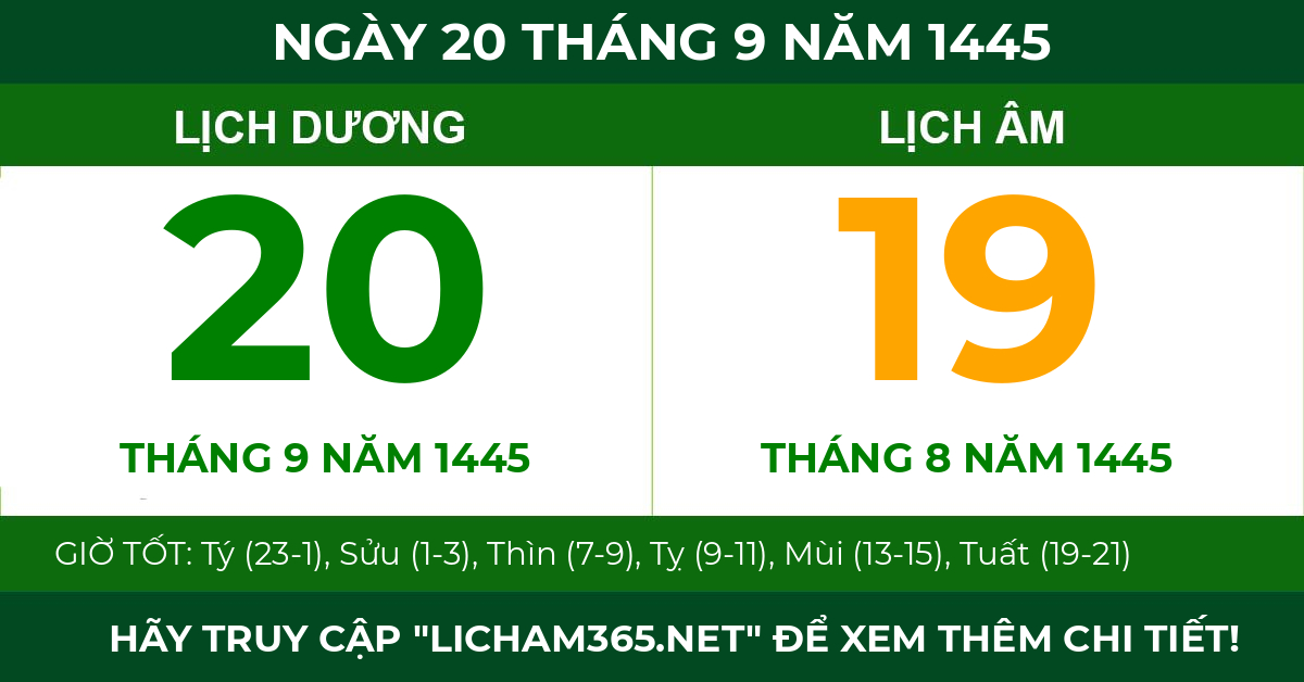 lịch âm ngày 20 tháng 9 năm 1445