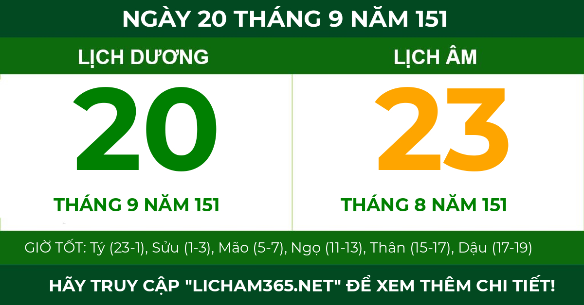 lịch âm ngày 20 tháng 9 năm 151