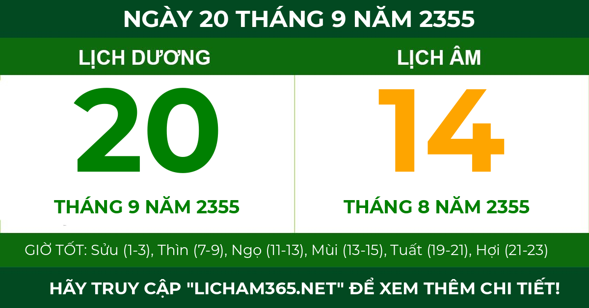 lịch âm ngày 20 tháng 9 năm 2355