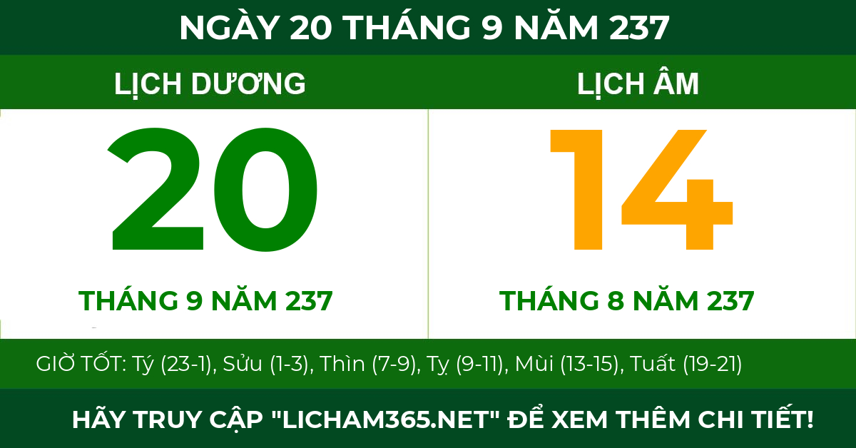 lịch âm ngày 20 tháng 9 năm 237