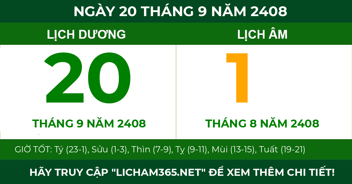 lịch âm ngày 20 tháng 9 năm 2408