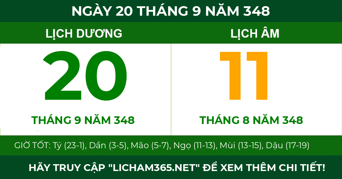 lịch âm ngày 20 tháng 9 năm 348