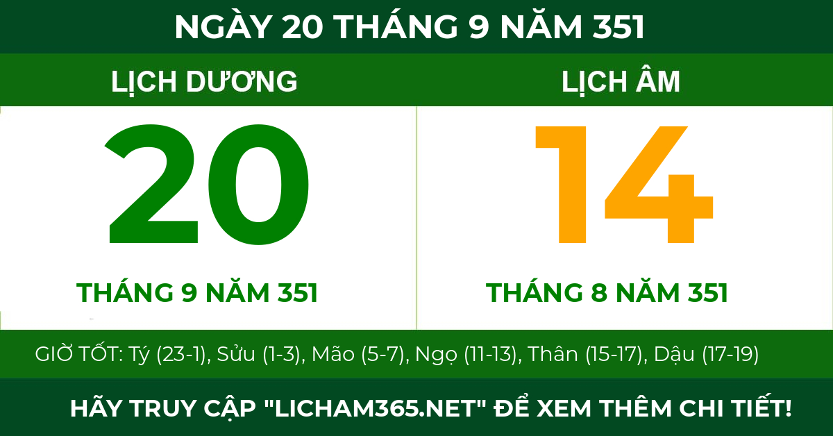 lịch âm ngày 20 tháng 9 năm 351