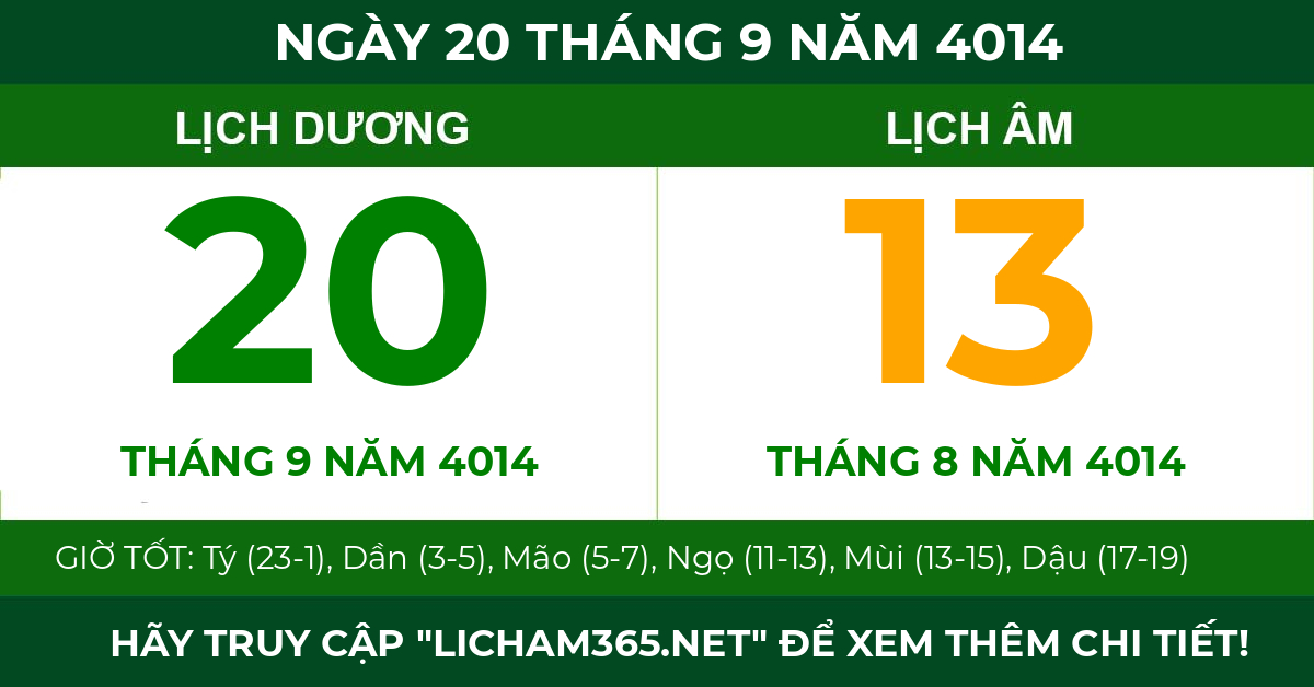 lịch âm ngày 20 tháng 9 năm 4014