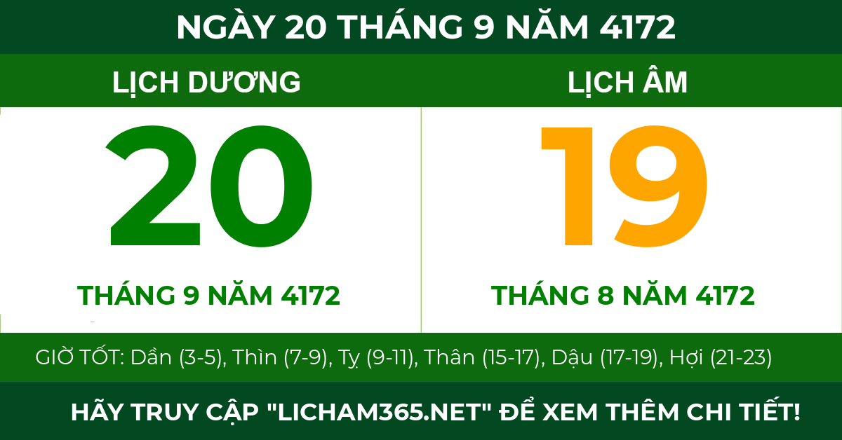 lịch âm ngày 20 tháng 9 năm 4172