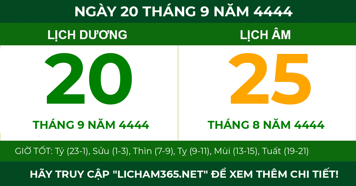 lịch âm ngày 20 tháng 9 năm 4444