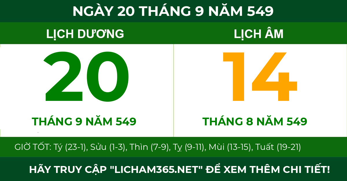 lịch âm ngày 20 tháng 9 năm 549