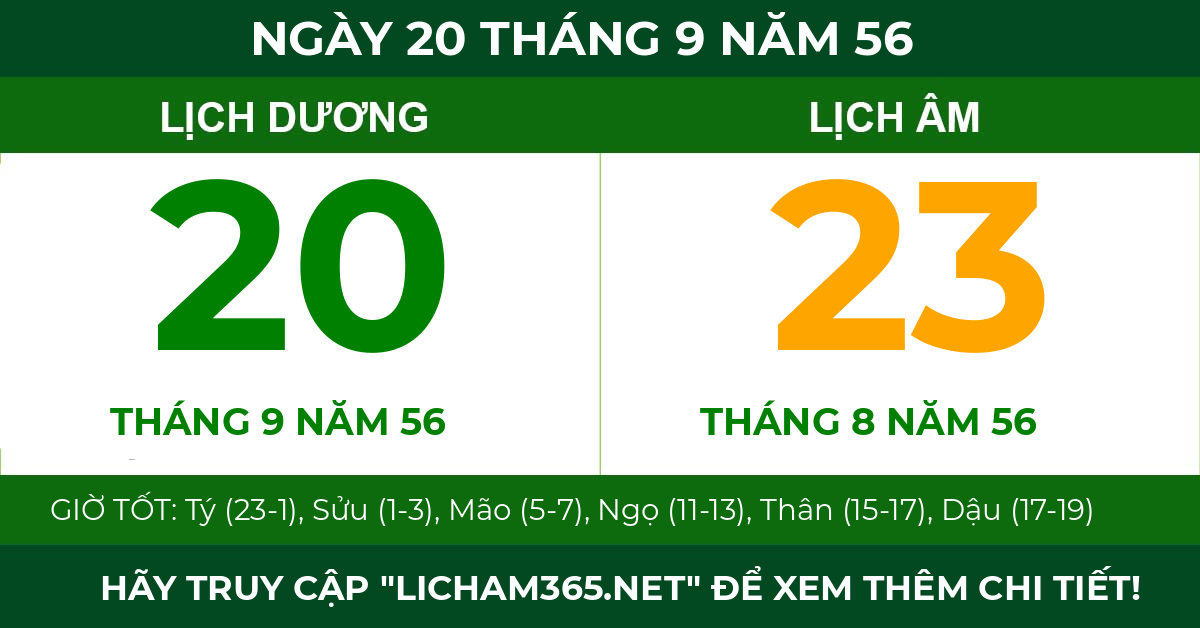 lịch âm ngày 20 tháng 9 năm 56