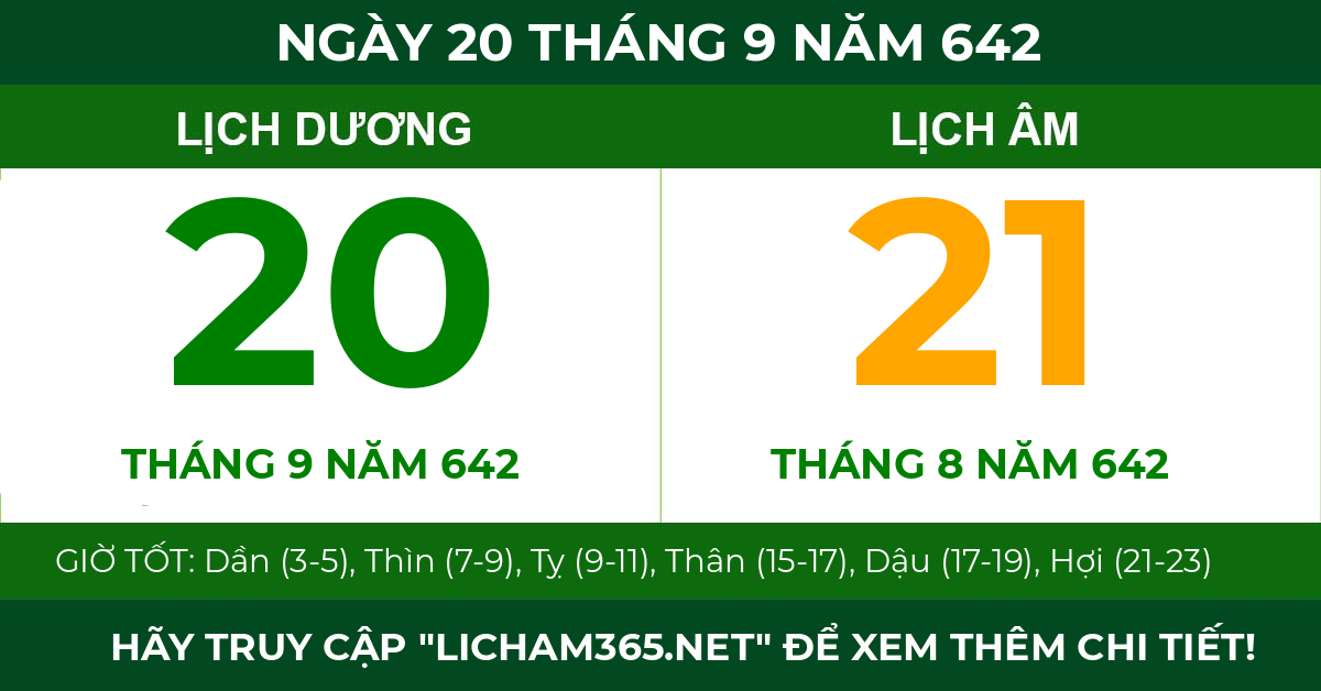 lịch âm ngày 20 tháng 9 năm 642