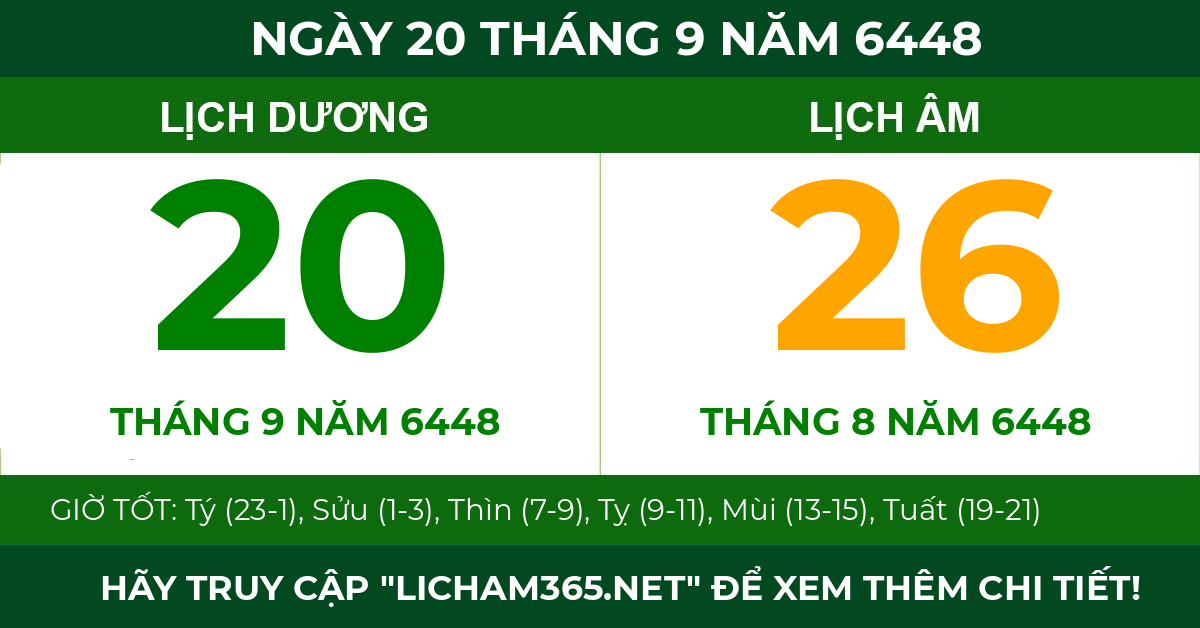 lịch âm ngày 20 tháng 9 năm 6448
