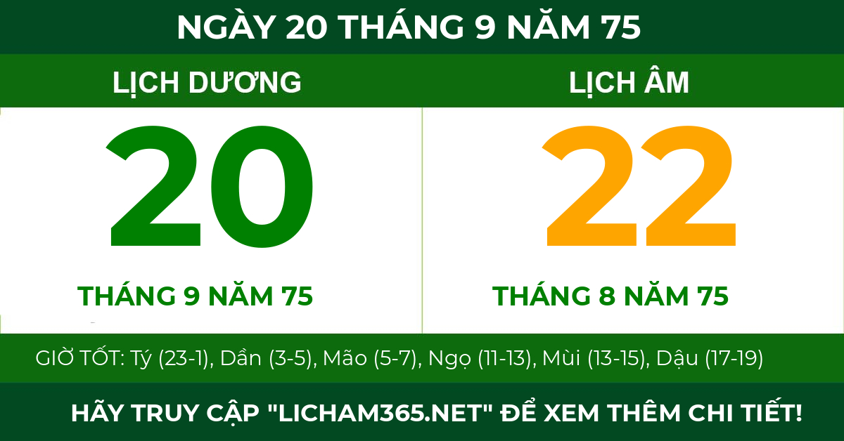 lịch âm ngày 20 tháng 9 năm 75