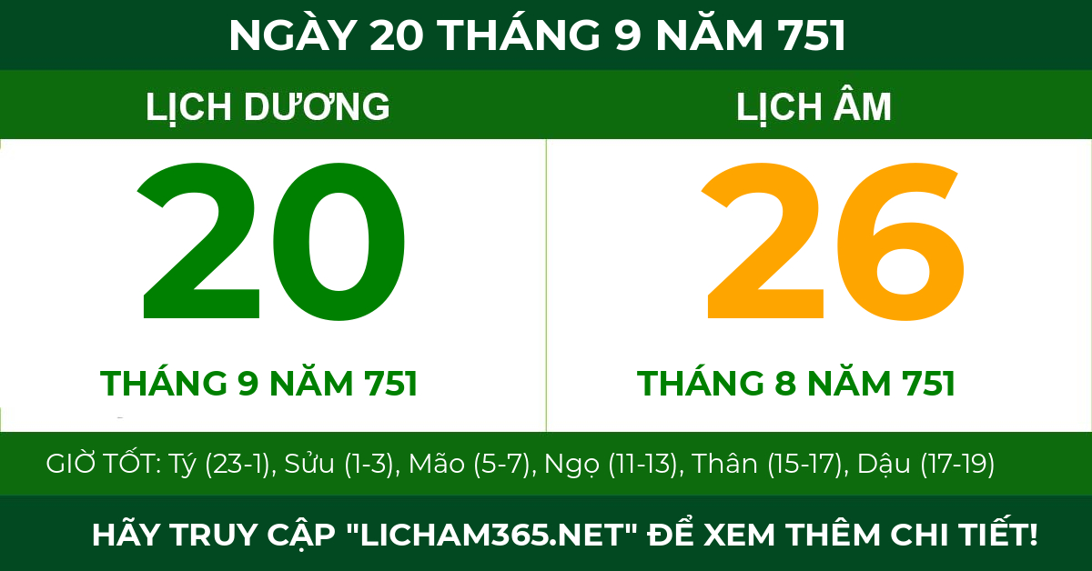 lịch âm ngày 20 tháng 9 năm 751