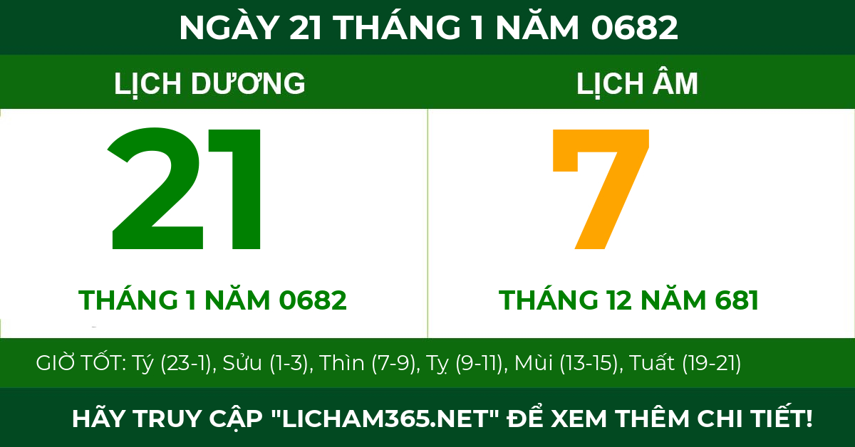 lịch âm ngày 21 tháng 1 năm 0682