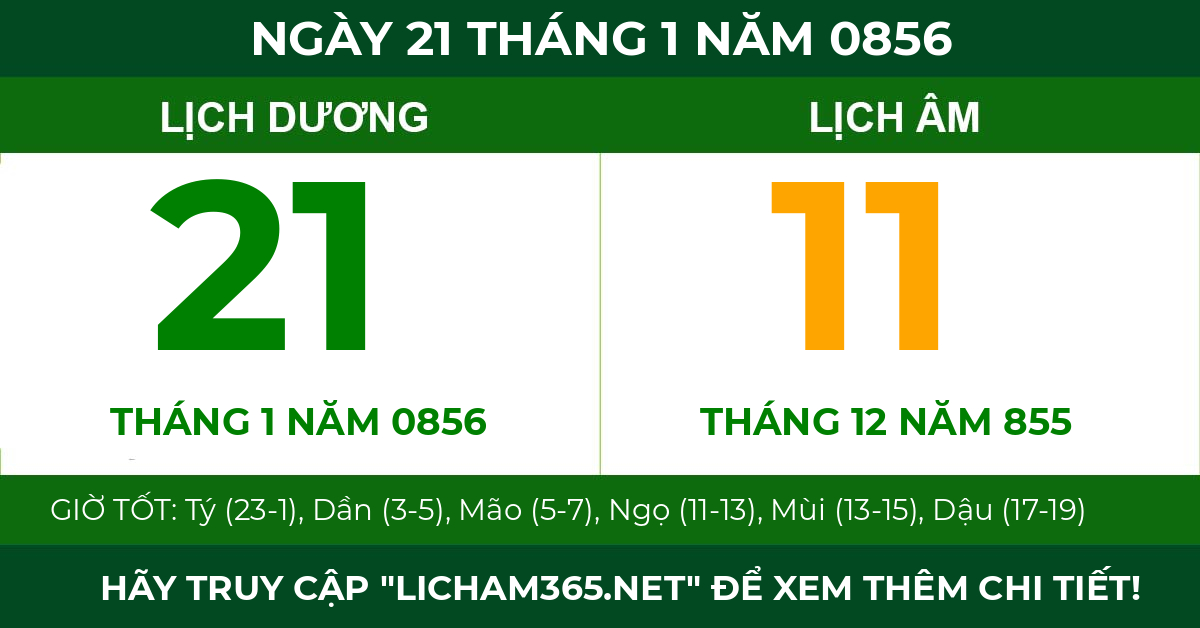 lịch âm ngày 21 tháng 1 năm 0856