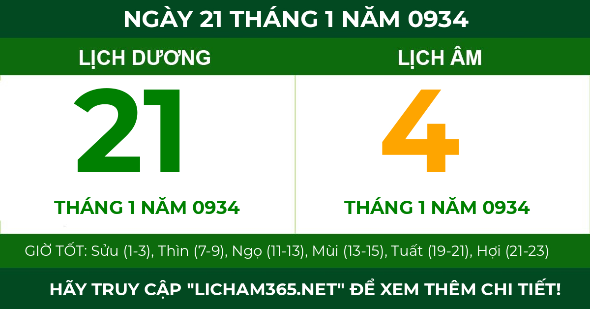 lịch âm ngày 21 tháng 1 năm 0934