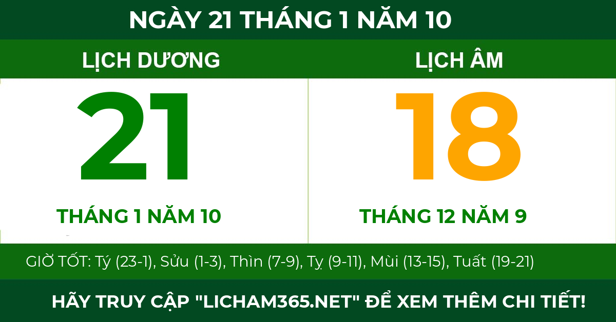 lịch âm ngày 21 tháng 1 năm 10