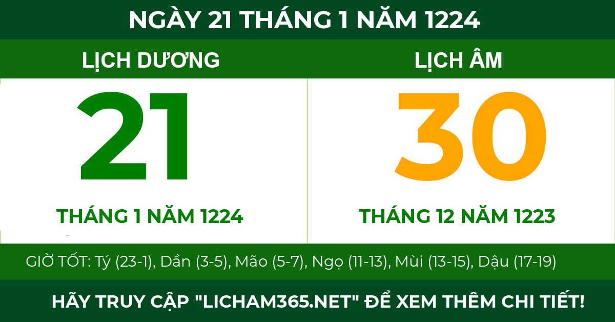 lịch âm ngày 21 tháng 1 năm 1224