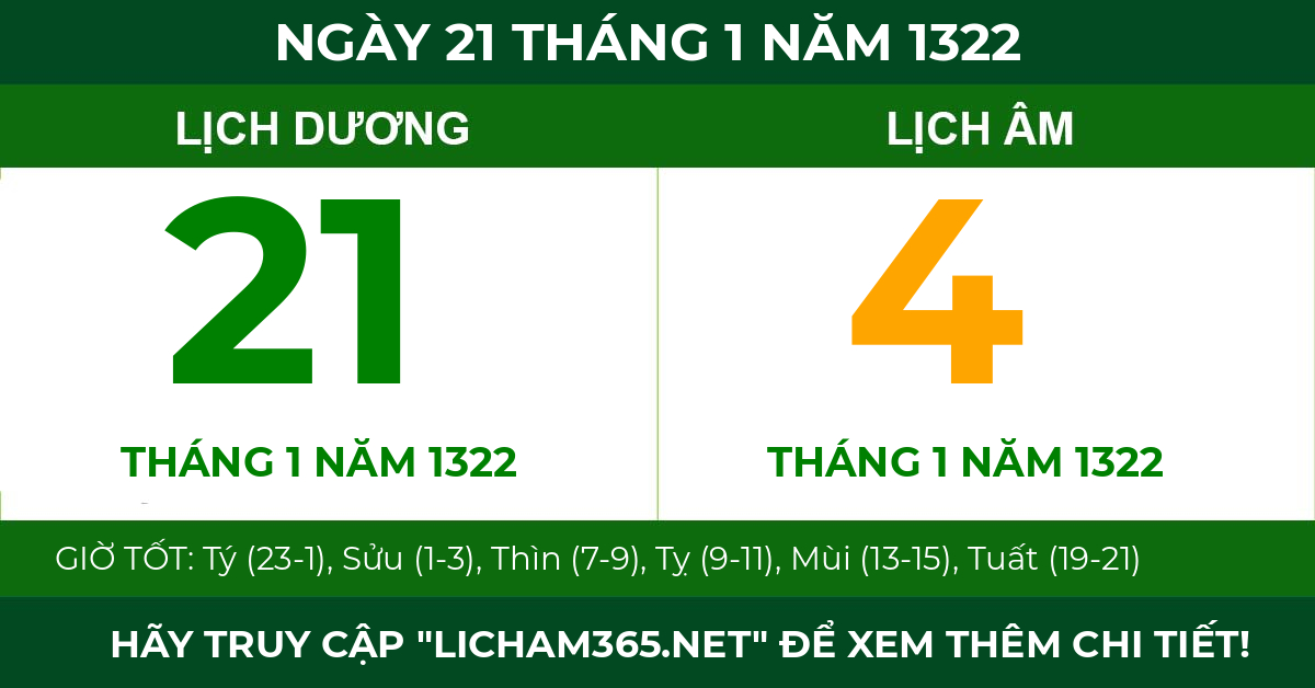 lịch âm ngày 21 tháng 1 năm 1322
