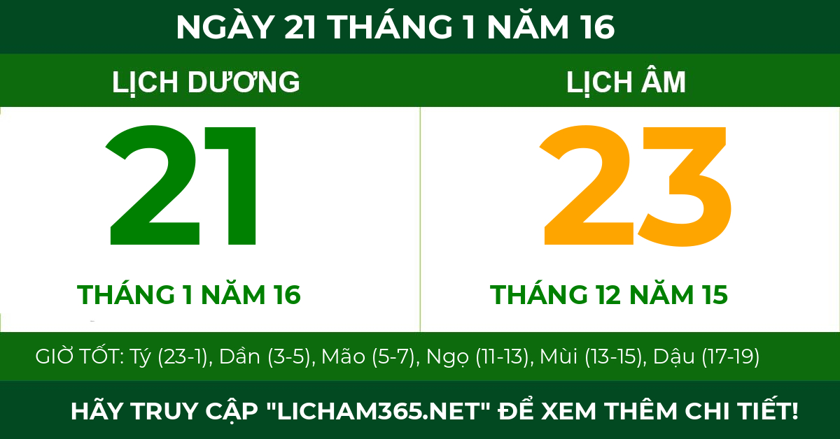 lịch âm ngày 21 tháng 1 năm 16