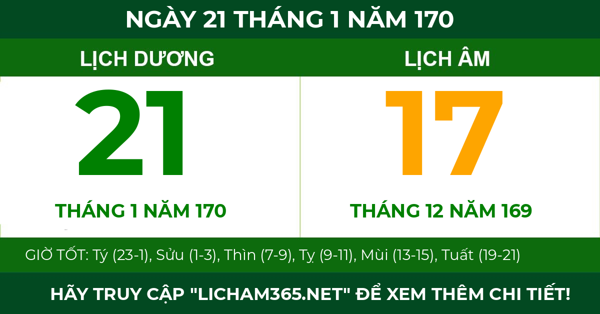 lịch âm ngày 21 tháng 1 năm 170