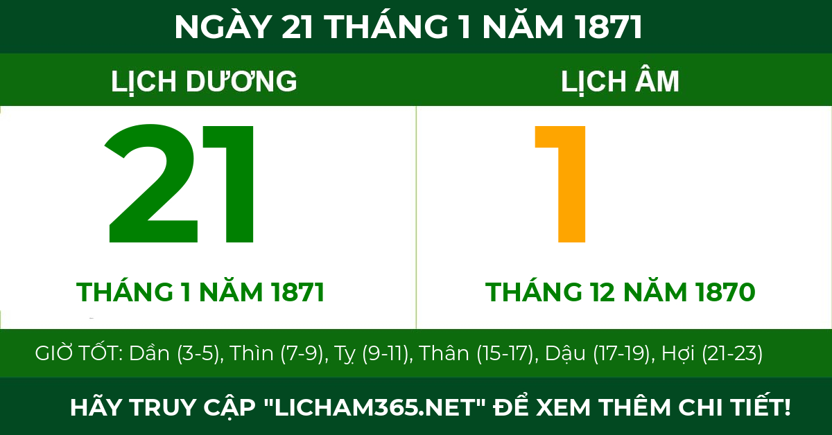 lịch âm ngày 21 tháng 1 năm 1871