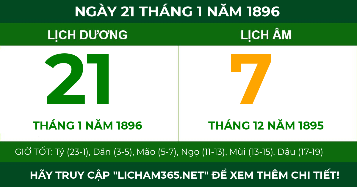 lịch âm ngày 21 tháng 1 năm 1896