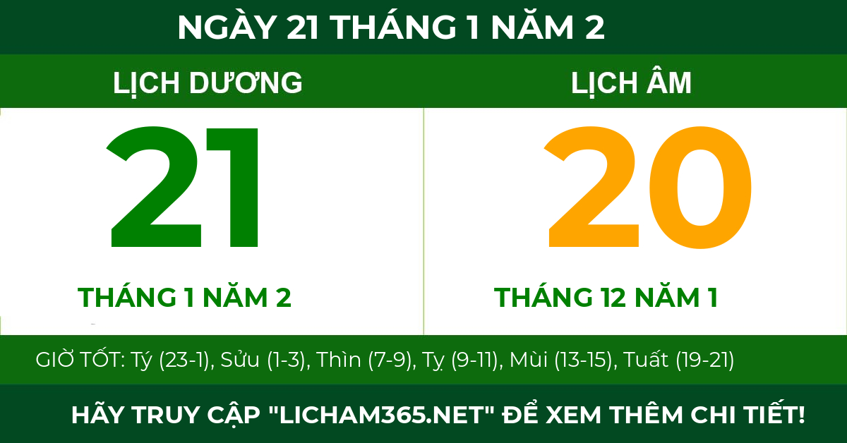 lịch âm ngày 21 tháng 1 năm 2