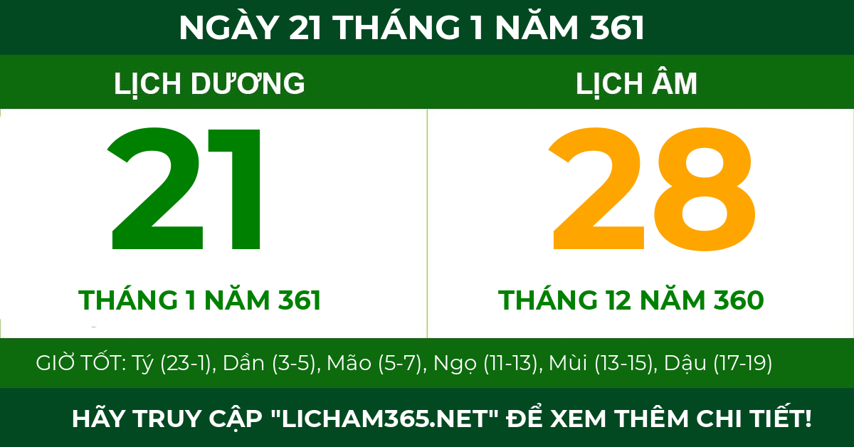 lịch âm ngày 21 tháng 1 năm 361