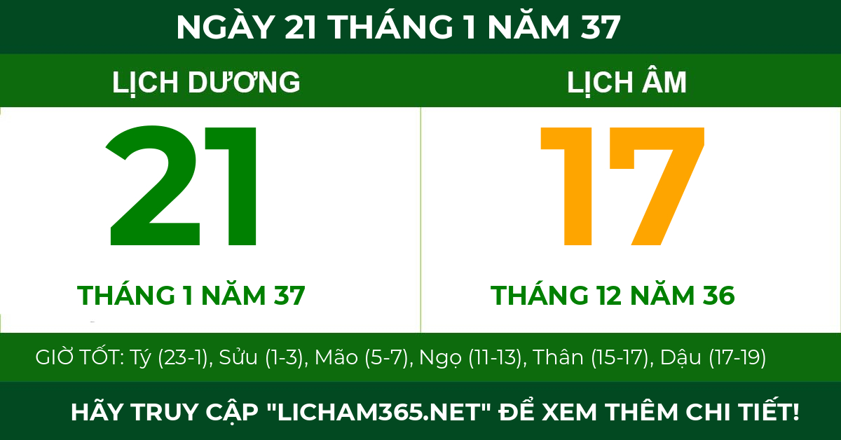 lịch âm ngày 21 tháng 1 năm 37