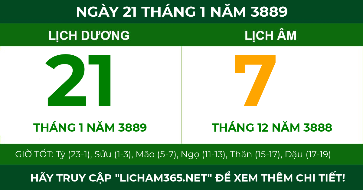 lịch âm ngày 21 tháng 1 năm 3889