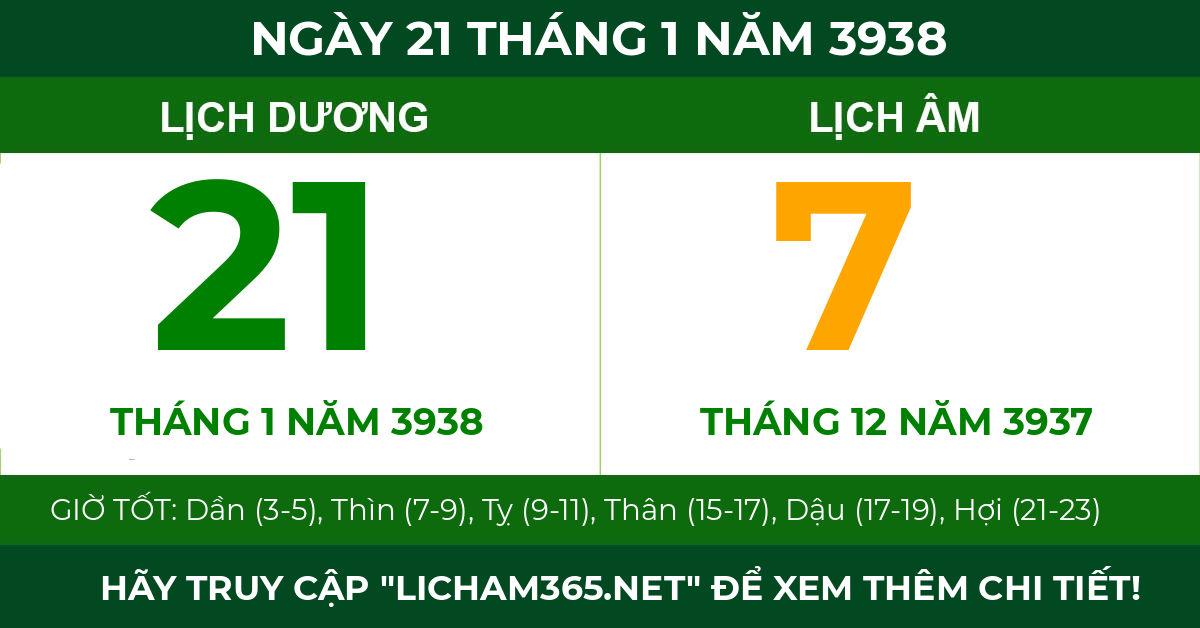 lịch âm ngày 21 tháng 1 năm 3938