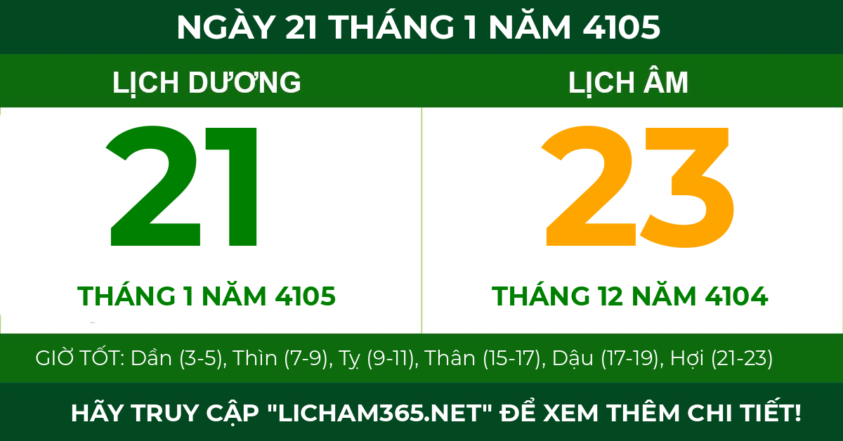lịch âm ngày 21 tháng 1 năm 4105